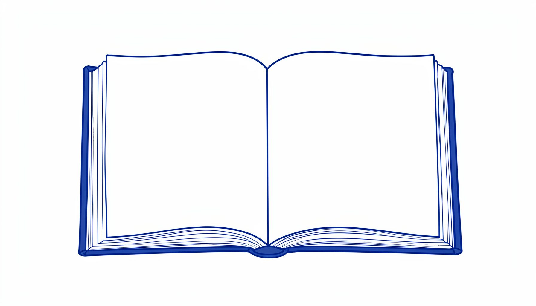 Eine schlichte monochrome Zeichnung eines aufgeschlagenen mittelalterlichen Kodex mit zwei Buchseiten, in gedeckten Blautönen
